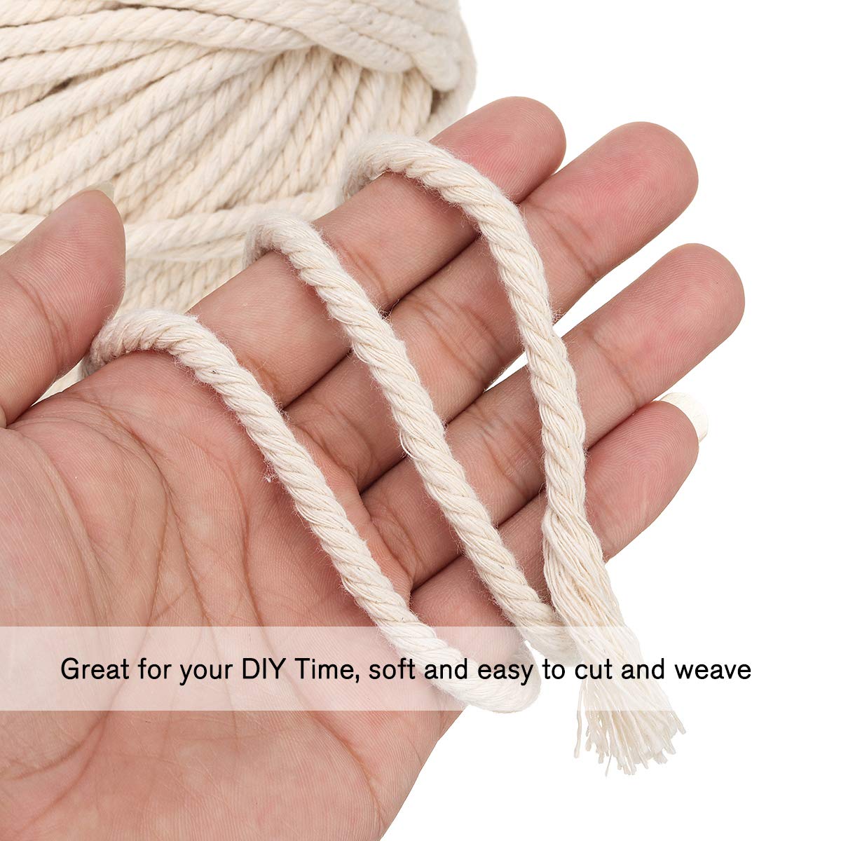 Jeteven Baumwollgarn Baumwollkordel Makramee Garn für DIY Handwerk Basteln Wand Aufhängung Pflanze Aufhänger (5mm x 60m)