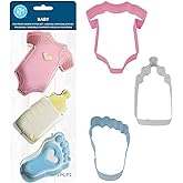 R&amp;M Baby Cookie Cutters 3-Piece Color Set - Pink Bodysuit, White Bottle &amp; Blue Foot Polyresin-Coated Steel