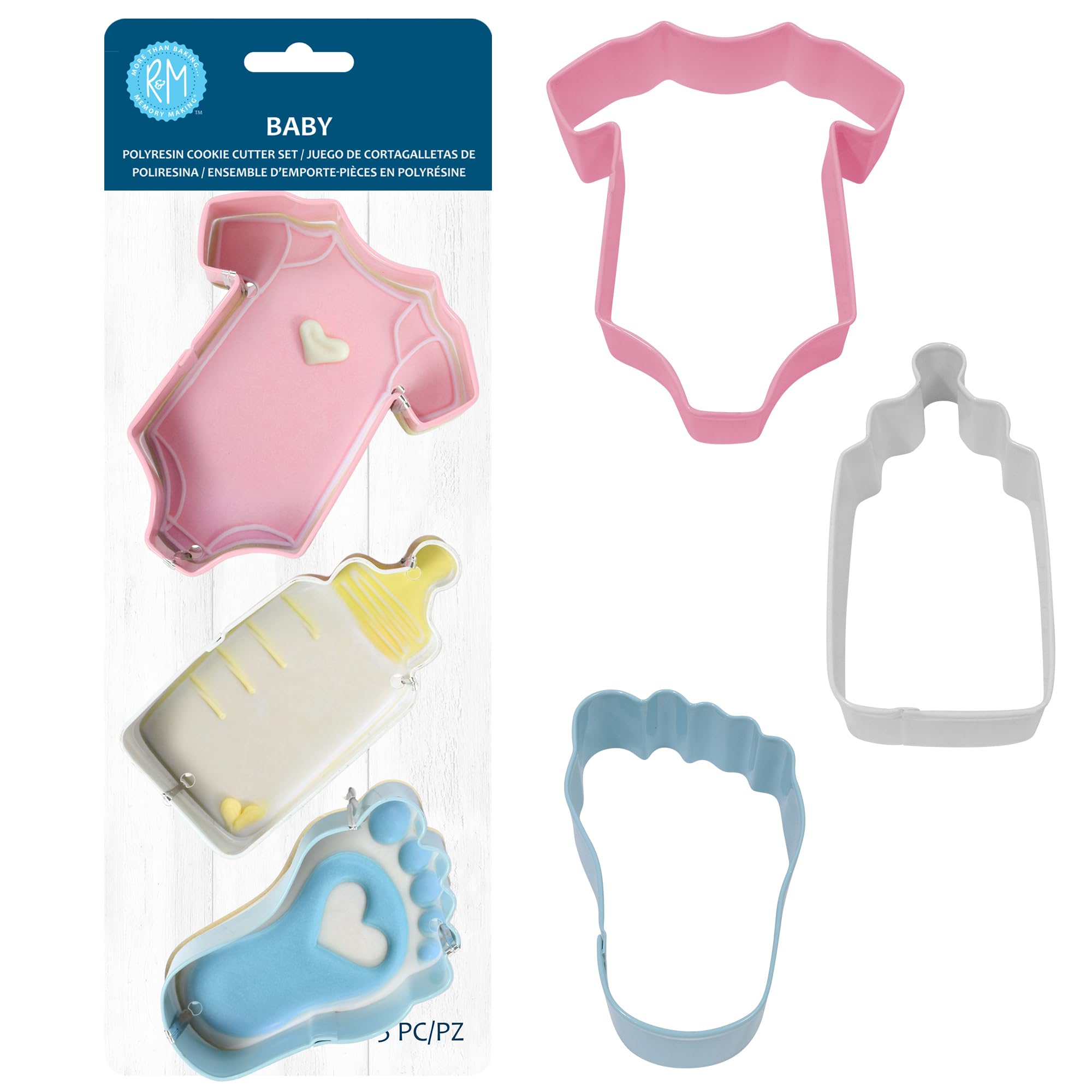 R&M International New Baby Cookie Cutters, Onesie, Bottle, Foot, 3-Piece Set