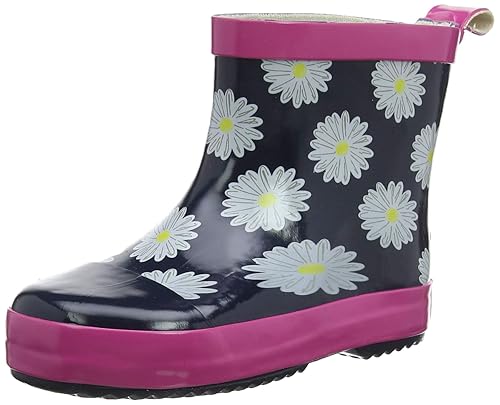 Playshoes Kinder Halbschaft-Gummistiefel aus Naturkautschuk, trendige Unisex Regenstiefel mit Reflektoren, mit Blumen-Motiv