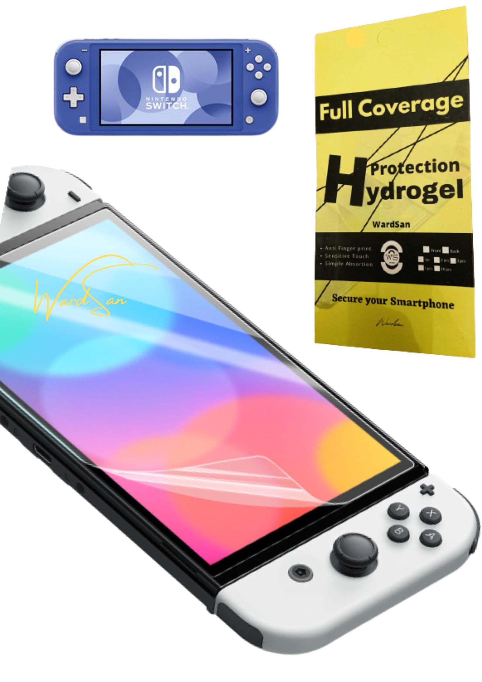 WardSan [2 Pieces For NINTENDO SWITCH LITE Hydrogel Screen Protectors | 3D Anti-shock | Compatible with TPU cases | Soft TPU Protective Film | Better than tempered glass