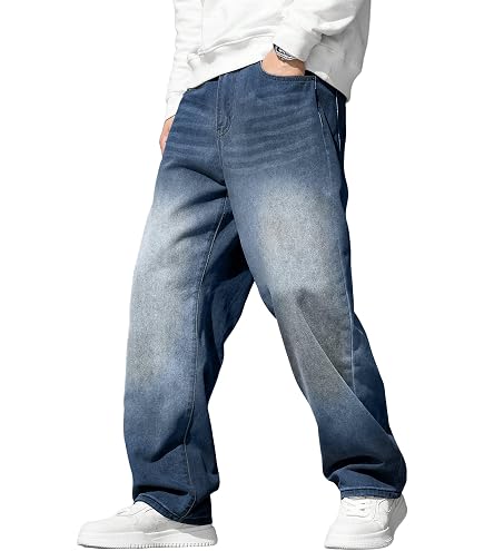 Mens Baggy Jeans Distressed Bootcut Ripped Jeans Relaxed Fit Denim