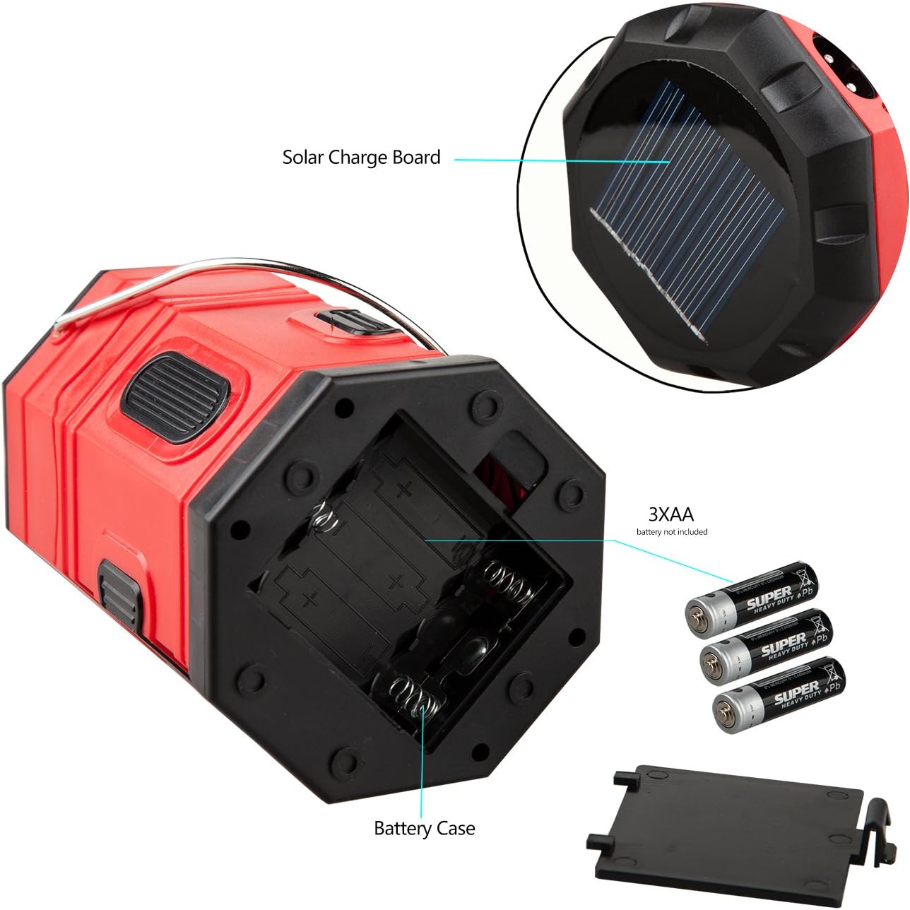 TANSOREN 2 PACK Portable LED Camping Lantern Solar USB Rechargeable or 3 AA Power Supply, Built-in Power Bank Compati Android Charge, Waterproof Collapsible Emergency LED Light with"S" Hook: Home Improvement