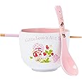Silver Buffalo Strawberry Shortcake A Little Love is All It Takes Ceramic Ramen Noodle Rice Bowl with Chopsticks and Spoon, Microwave Safe, 20 Ounces