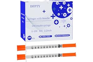 DFPTY Disposable Sterile Syringe 1cc 30Ga 1/2 Inch Needle,Individual Package (100pcs)