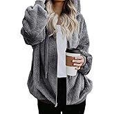 Nirovien Womens Sherpa Jacket Fuzzy Zip Up Hoodie Oversized Fleece Jackets Fluffy Coat with Pockets