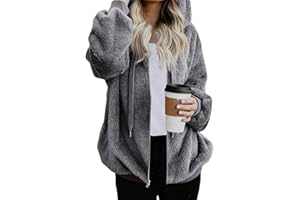 Nirovien Womens Sherpa Jacket Fuzzy Zip Up Hoodie Oversized Fleece Jackets Fluffy Coat with Pockets