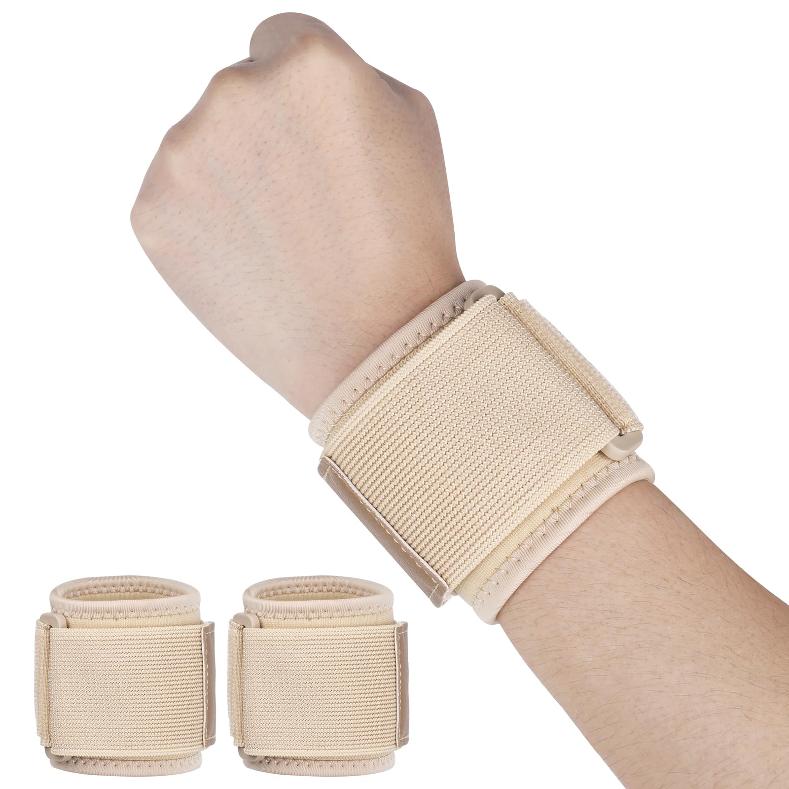 Yasdyri Wrist Brace Compression for Women and Men Adjustable Wrist Supports for Tendonitis, Arthritis, Carpal Tunnel, Sports Injuries, Badminton, Basketball, Fitness 2 Pack (Beige)