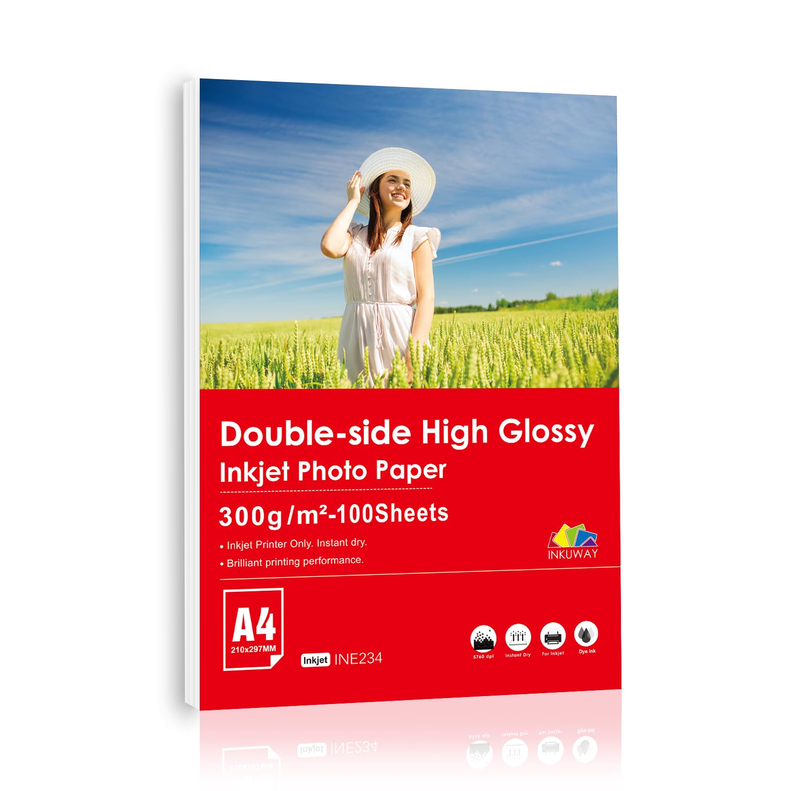 Inkuway A4 Double Side Glossy Heavy Thick Inkjet Photo Paper – 300Gsm 100sheets Inkjet Paper Printing