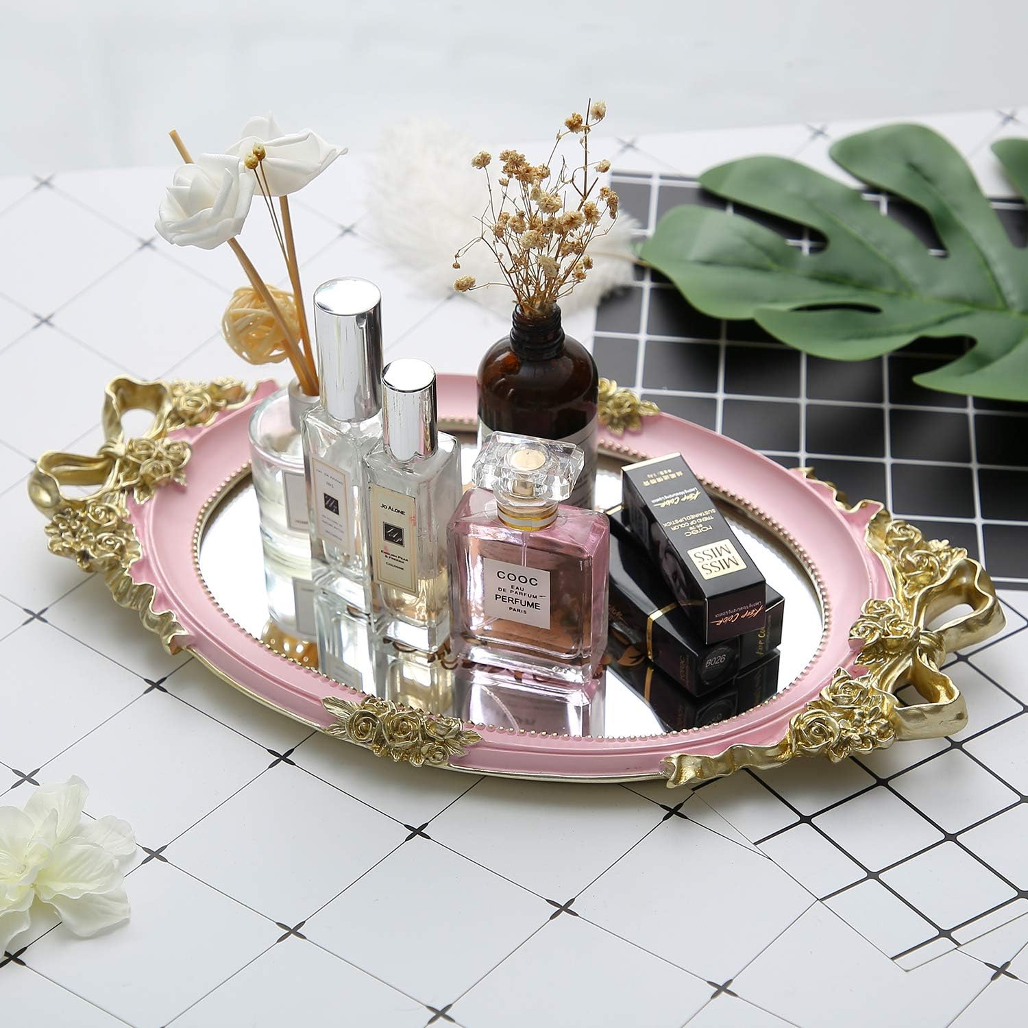 Resin Antique Ellipse Serving Mirror Decorative Tray Makeup And Jewelry Organizer Vanity Tray Dresser Bathroom Bedroom Home Decoration Ornament 10 Blue Home Kitchen Cjp Org In