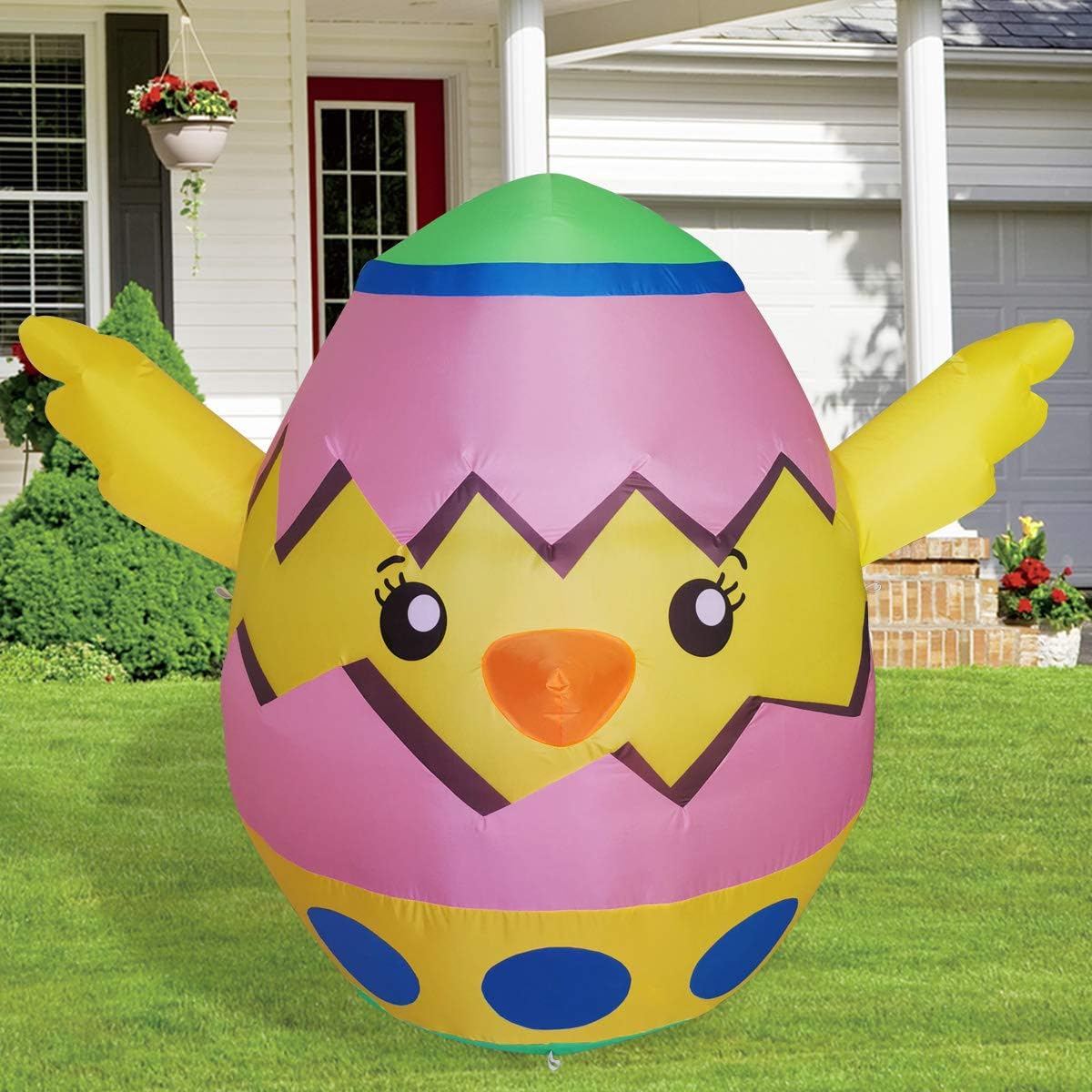 GOOSH 5 ft Tall Easter Inflatable Decorations Baby Chick with Build in LEDs, Blow Up Inflatables for Easter Holiday Party, Outdoor, Yard Decoration: Garden & Outdoor