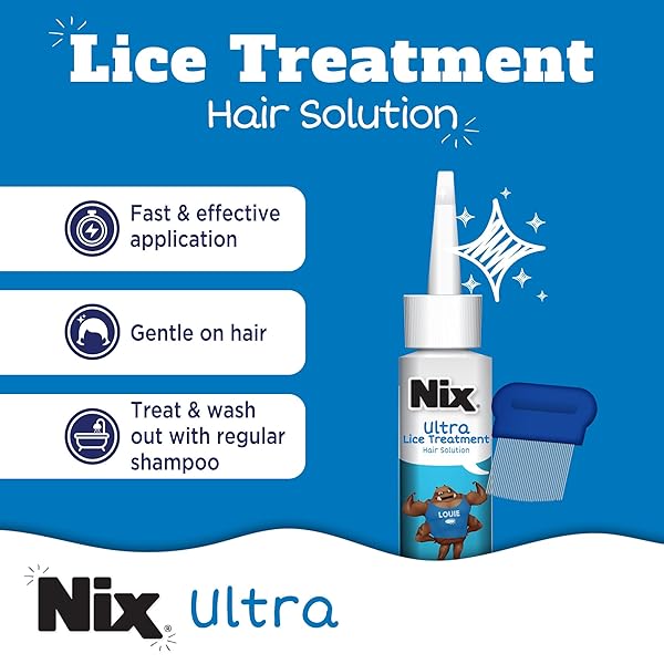 NIX ULTRA LICE REMOVAL KIT, LICE TREATMENT HAIR SOLUTION, 3.4 FL OZ & LICE REMOVAL COMB