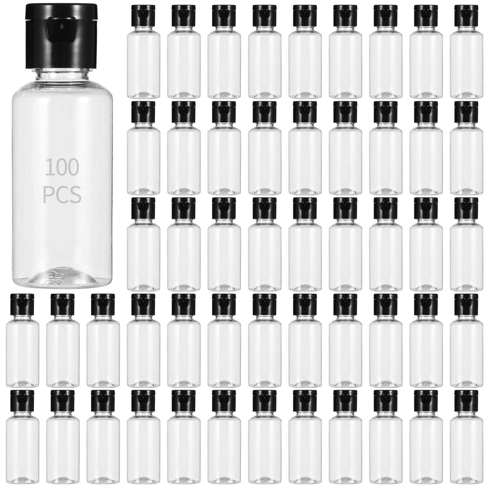 Photo 1 of 100 PCS 1OZ Travel Bottles with Flip Cap - 30 ml Clear Plastic Travel Size Containers, Portable Leak Proof Squeeze Bottles Refillable Empty Cosmetic Containers for Liquid Shampoo Lotion, Black
