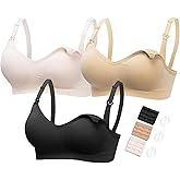 HOFISH Maternity Nursing Bras for Breastfeeding, 3 Pack Pregnancy Deep V Neck Wireless Bra with Extenders & Clips
