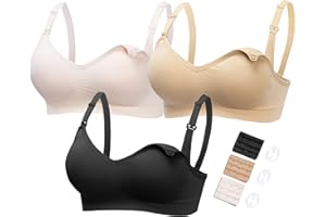 HOFISH Maternity Nursing Bras for Breastfeeding, 3 Pack Pregnancy Deep V Neck Wireless Bra with Extenders & Clips