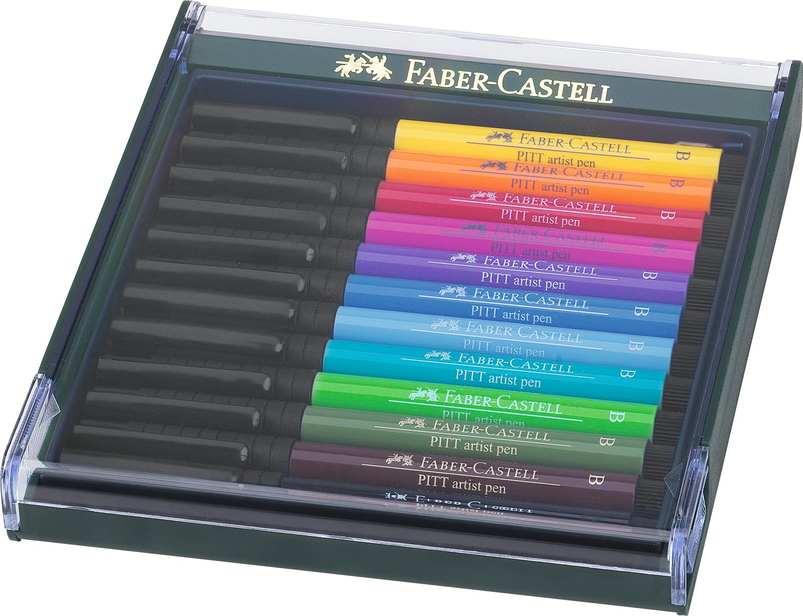 Faber-Castell Art & Graphic Pitt Artist Pen Brush India Ink Pen, Basic Tones, Set of 12, Art, Craft, Drawing, Sketching, Home, School, University, Colouring