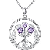 TIGER RIDER Scottish thistle Necklace Sterling Silver Purple Scottish thistle Pendant Scottish thistle Jewelry Birthday Gifts for Women Wife