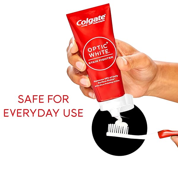 COLGATE OPTIC WHITE STAIN FIGHTER ANTICAVITY FLUORIDE TEETH WHITENING TOOTHPASTE, ENAMEL-SAFE FOR DAILY USE, PREVENTS NEW STAINS, CLEAN MINT, PACK OF 24, 4.2 OZ