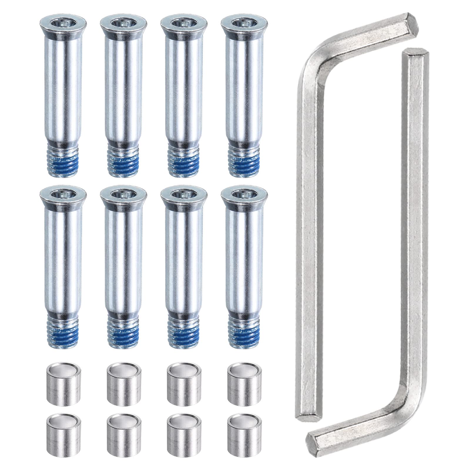 PATIKIL Inline Skate Axle Screw Replacement, 1 Set Roller Wheel Repair Kit Accessories with Spacer Wrench, Silver