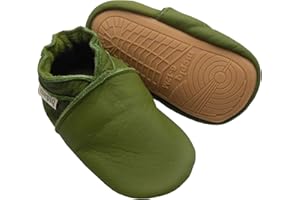 mepiq Soft Leather Slippers Baby Moccasins with Rubber Sole, Anti-Slip Infant Toddler First Walking Shoes for Boys Girls, 0-24 Months