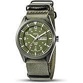 Infantry Mens Military Watch, Vietnam Style Field Watches for Men, Tactical 12/24H Military Time Analog Watch, Waterproof Day Date Quartz Wristwatch w/Green Nylon Band, Work Watch for Man