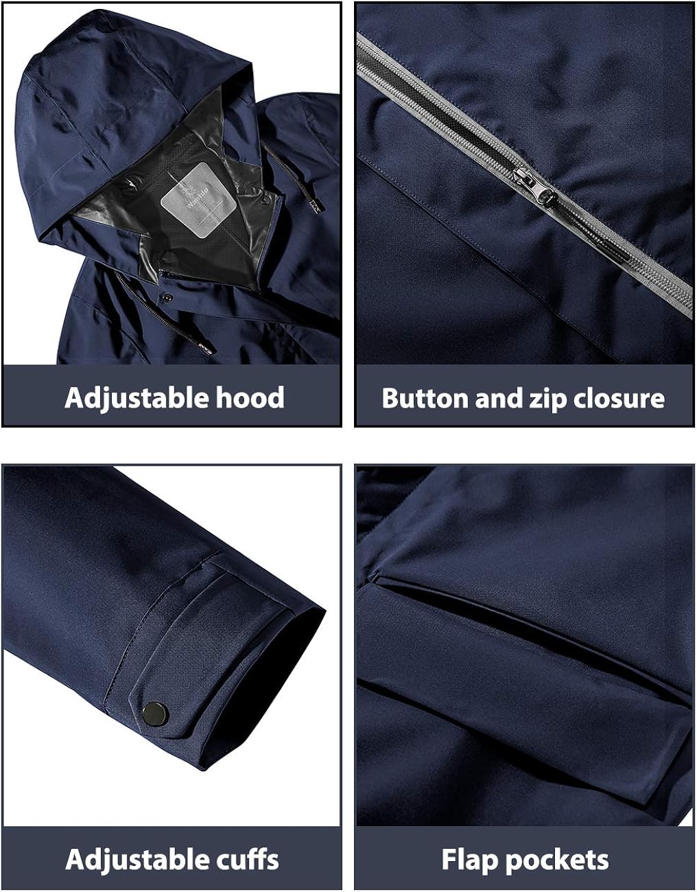 Wantdo Women's Lightweight Waterproof Raincoat Jacket with Hood Navy Blue M: Clothing