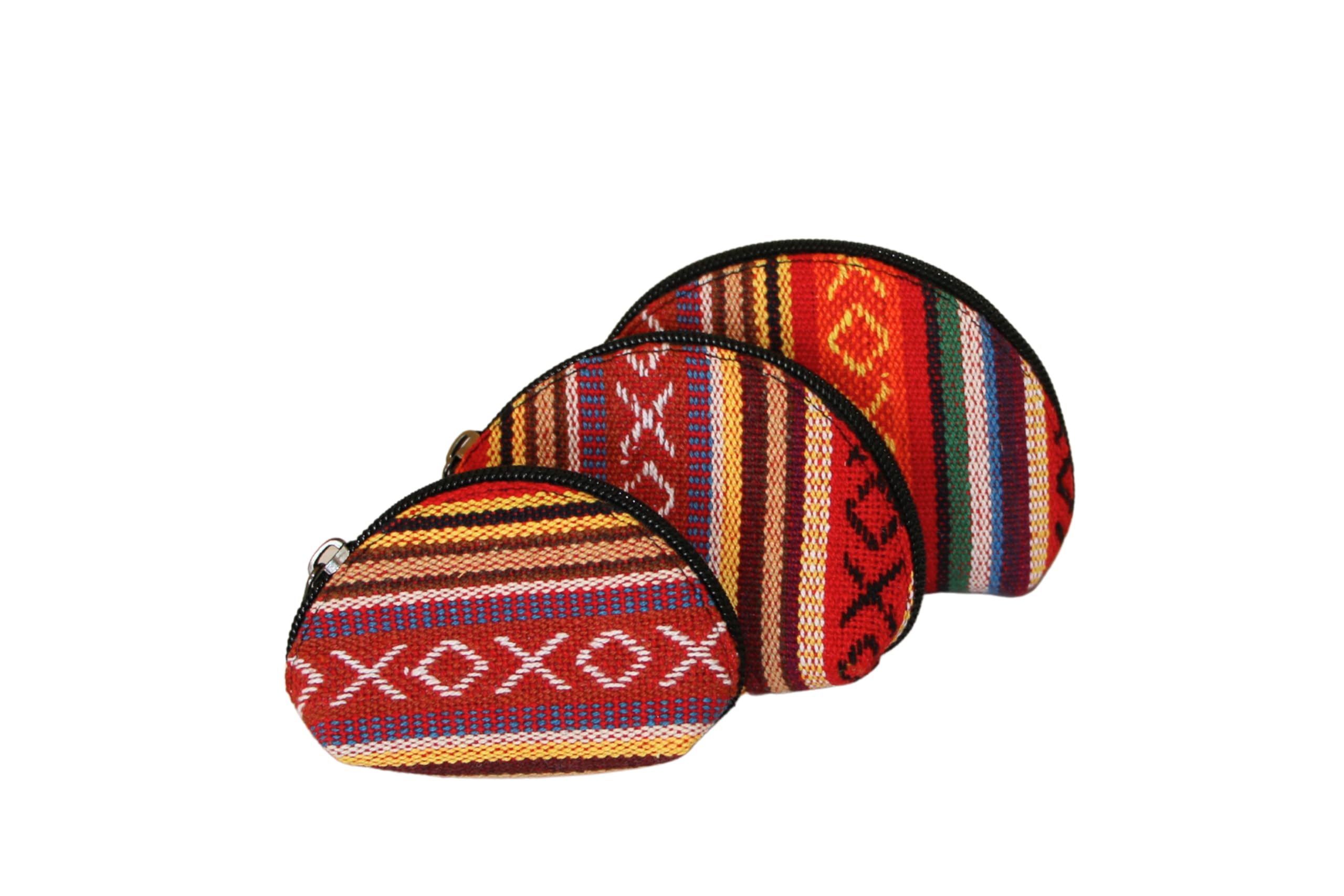 Photo 1 of 1 Handmade Boho Coin Purses – Cotton & Hemp Zip Pouches | Small Travel Wallets for Coins, Keys & Cards | Ethnic Pattern Mini Bags (3 Sizes) (Red)