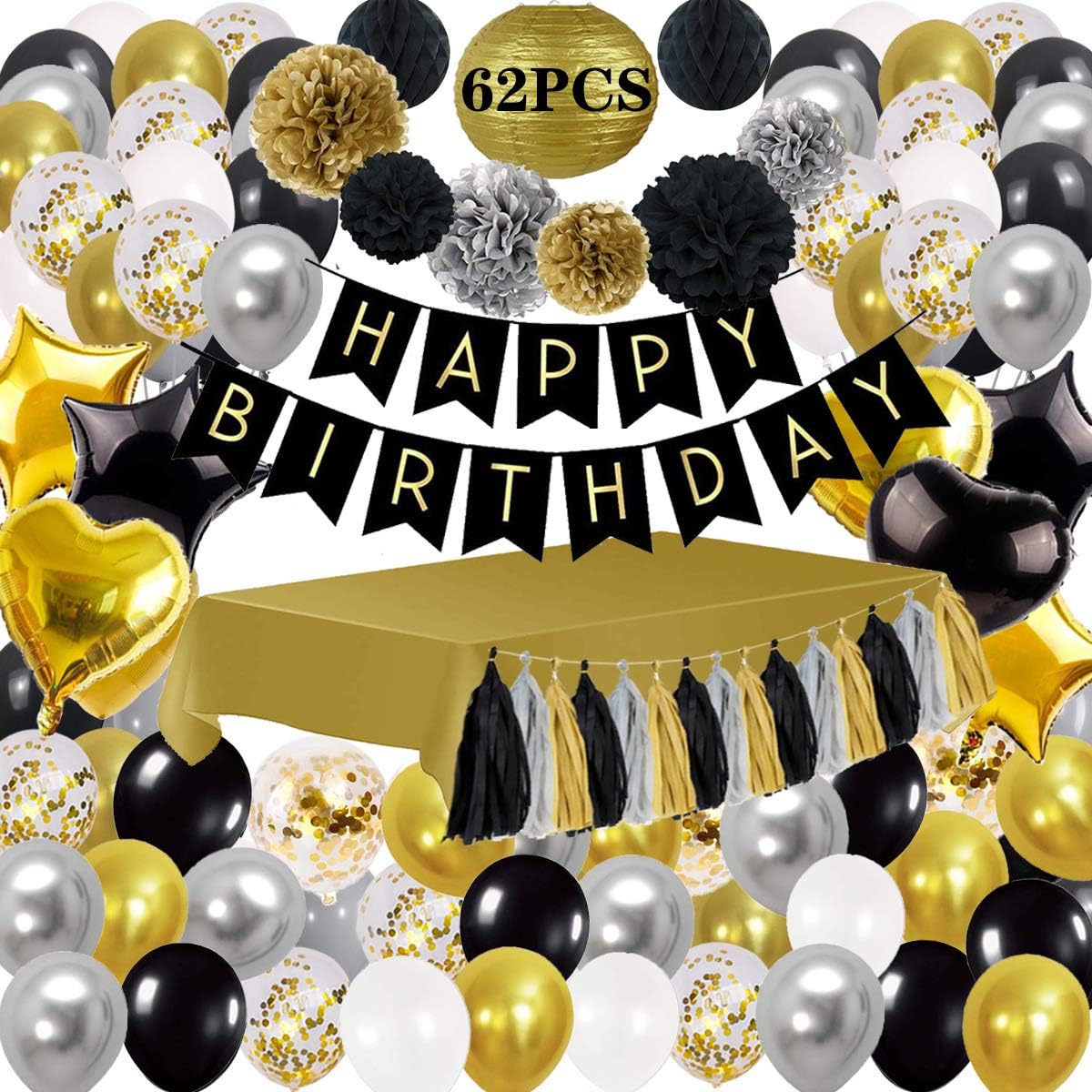 Amazon Com Happy Storm Black And Gold Party Decorations 62pcs
