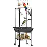 PawHut 64" H Rolling Bird Stand Parrot Playstand with Seed Guard &amp; Wheels | Steel Bird Playground Gym, Ladders, Swing, Toy Hook &amp; Bowls, Large Parrot Perch for Cockatiels, Conures, Parakeets