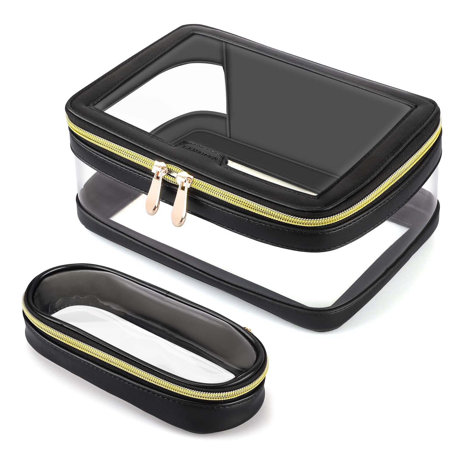 Photo 1 of YAASHEEN Clear Makeup Bag Organizer, 2-Piece Makeup Organizer Set (Large & Small) for Home, Office, Travel or Car Use, Holds Cosmetics, Skincare, Stationery, Tech Accessories (Black)