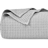PHF 100% Cotton Waffle Weave Blanket Queen Size for Bed,Snag Proof Lightweight Breathable Moisture-Wicking Throw for Couch,Great for Layering in Cold Weather,Home Decor Gift-Light Grey