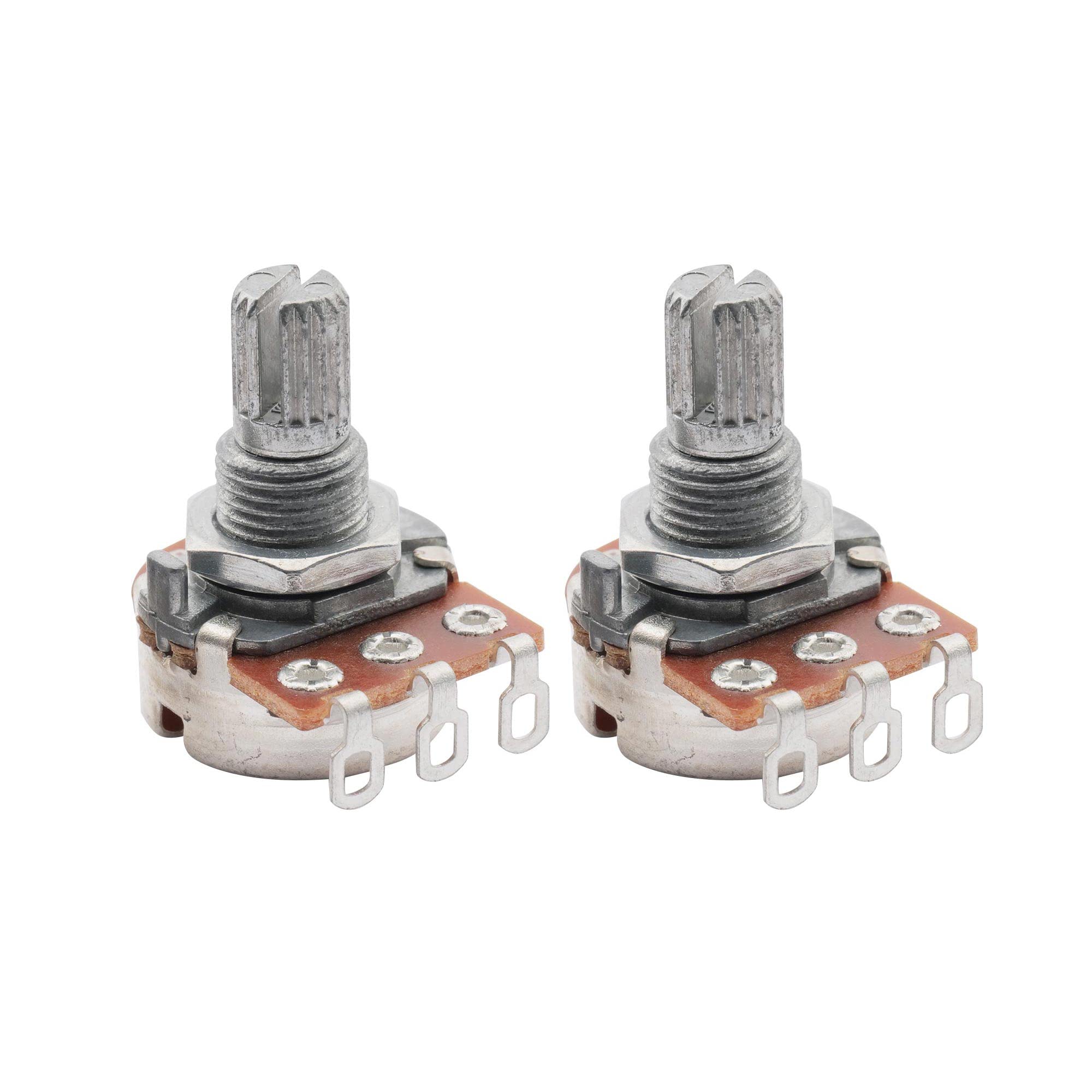 Musiclily A250K Mini Potentiometers Split Shaft Audio Taper Pots for Electric Guitar Bass (Set of 2)