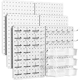 Pegboard Organizer Kit,6 Pack 14.76x10.82 in Metal Panels with 6 Bins,White | 6 clear bins sort small parts; 36 hooks and 30 peg locks keep garage tools organized; contains at least 50% recycled material