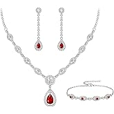 EVER FAITH Bridal Jewelry Set for Women, Stunning Teardrop Cubic Zirconia Birthstone Necklace Bracelet Earrings Sets Gift for Mothers Day/Valentines/Birthday/Christmas