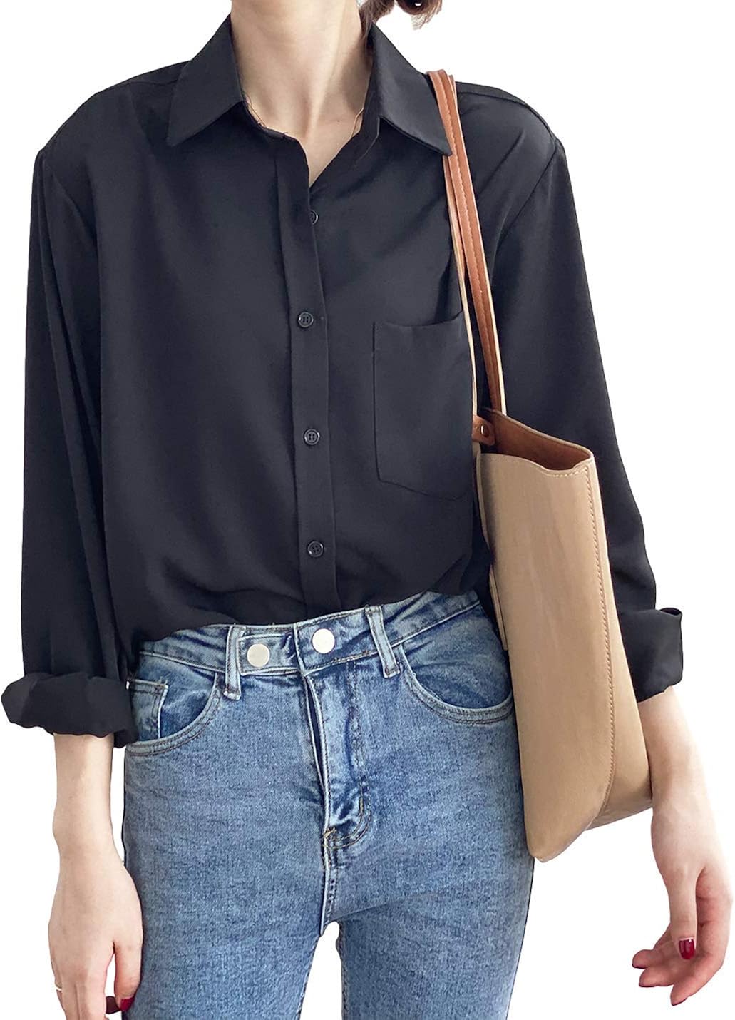 high low button down blouse