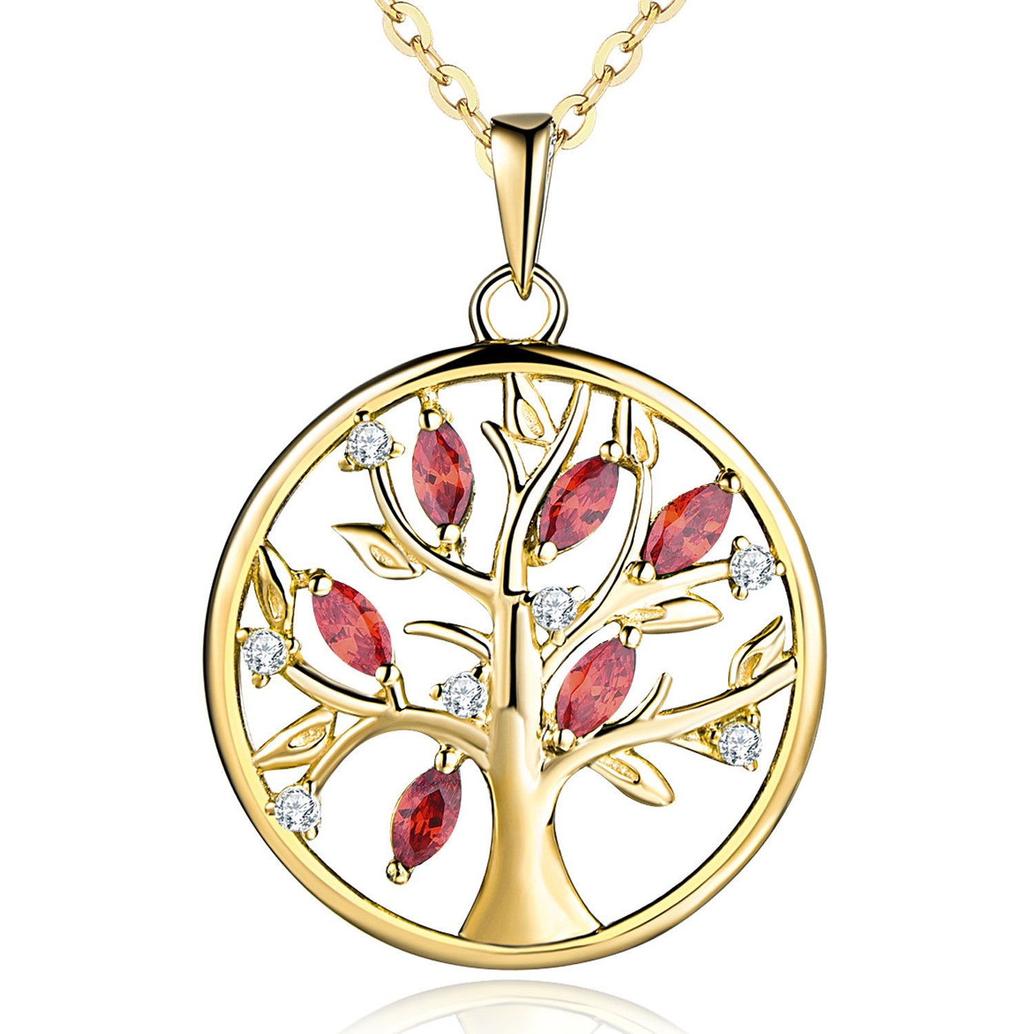 JO WISDOM Tree of Life Necklace,925 Sterling Silver Family January birthstone Red Garnet Pendant Necklace with Gold Plated,Jewellery for Women — image 1