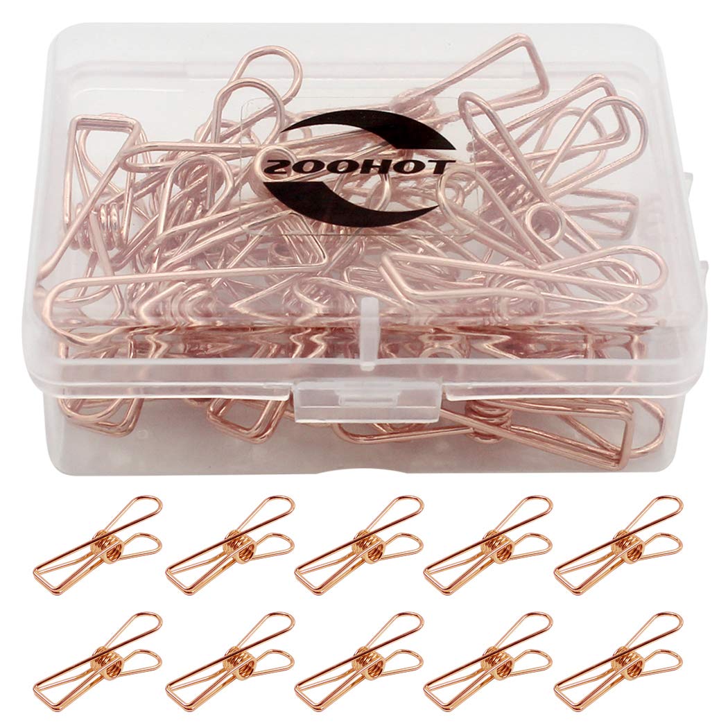 Zoohot Pack of 25 Rose Gold Small Metal Clips - Multi-Purpose Clothesline Utility Clips