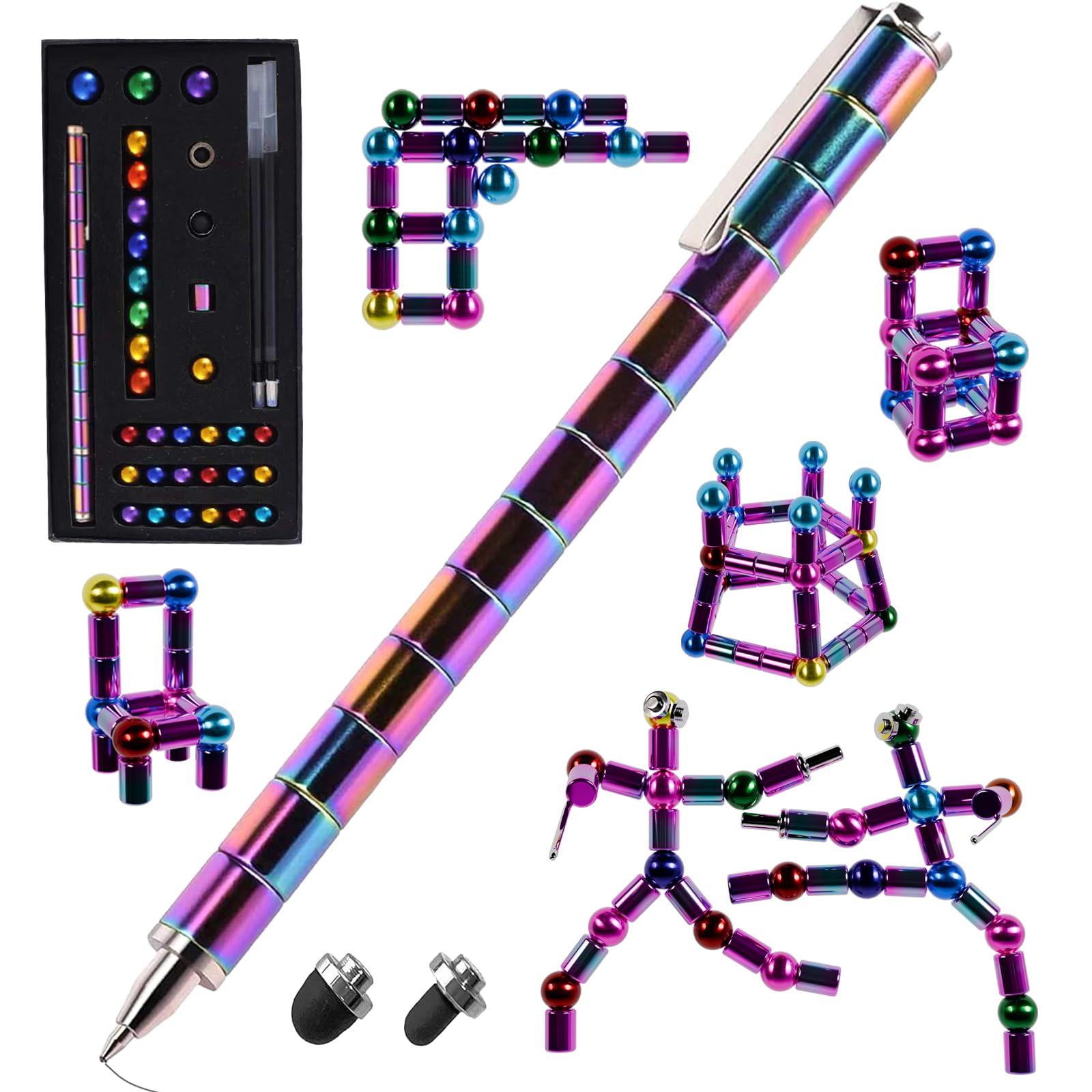 Aionly Fidget Magnetic Pen, Decompression Ballpoint Magnet Pen Fidget Toys Gifts for Men Teen, Christmas Stocking Filler Gift For Teenage Boys Girls, Unique Cool Stuff Gadgets (L, Rainbow)