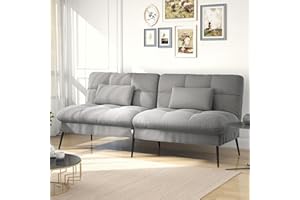 ALINKEY 72″ Futon Sofa Bed, Convertible Futons Couch with Adjustable Backrest, Loveseat Fabric Sleeper Recliner for Living Room, Bedroom (Grey)