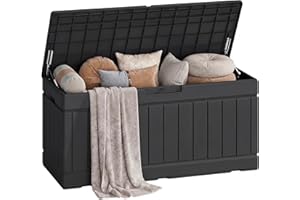 GUNJI 80 Gallon Resin Deck Box - Ideal Indoor & Outdoor Storage Solution, Water-Repellent & UV-Protected for Gardening Tools,