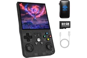 AQHH R36MAX Handheld Game Console, Retro Gaming Console with 4000mAh Battery 4.0”IPS Screen, Open Source Linux System, with 64GB TF Card Portable Video Gaming Console, Transparent Black