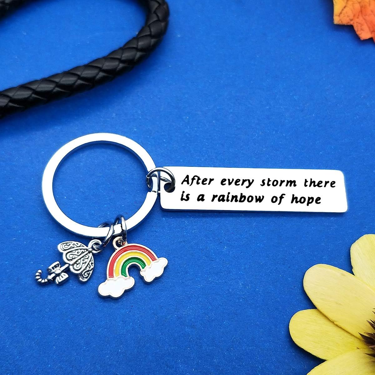 Inspirational Keyring Encouragement Gift After Every Storm There is A Rainbow of Hope Keychain Inspirational Gift for Women Birthday Graduation Gifts for Son Daughter Christmas Gifts for Best Friend - Image 3