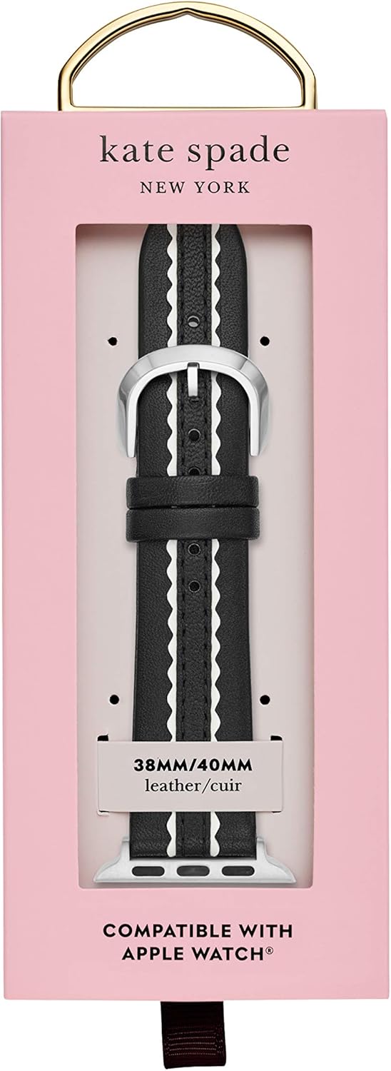 Kate Spade New York Women's Leather Apple Watch Band 38mm 40mm Color: Black/White (Model: KSS0004): Watches