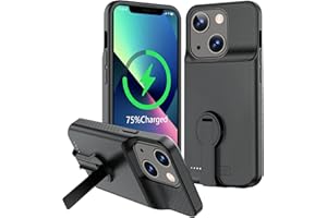 GIN FOXI Battery Case for iPhone 13/13 Pro/14/14 Pro, Charging Case with Stand 7000mAh Rechargeable Ultra-Slim Anti-Fall Protection Extended Charger Cover for iPhone 14/14Pro/13/13 Pro Battery Case 6.1" Black