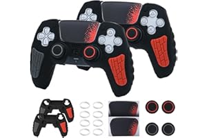 ECHZOVE PS5 Controller Cover Case, Anti-Slip Silicone Cover Skin Compatible with PS5 Controller with Thumb Grip Caps, Joystick Protectors and Wrap Sticker(2 Packs)