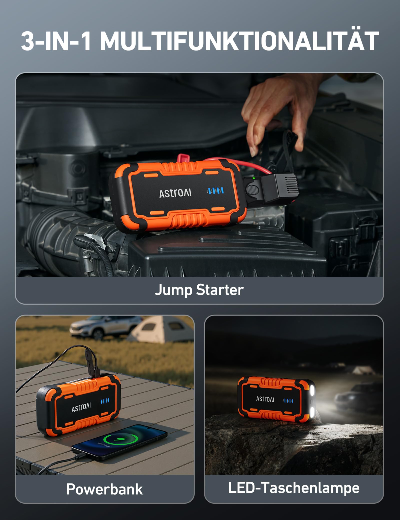 AstroAI P10 Starthilfe Powerbank für pkw, Auto Starthilfe Powerbank, funktioniert mit 10,0L Benzin und 8,0L Diesel, tragbarer Booster Auto Starthilfe für 12V Autos, Motorräder, inklusive LED 5