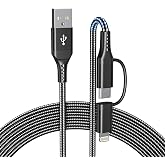 USB to USB-C and Lightning Cable Combo 6FT, 2 in 1 Nylon Braided iPhone Charger Cable Apple Carplay &amp; Android Auto, [MFi &amp; 3A Fast Charge] Multi iPhone Charging Cable Cord for iPhone 16/15/14/Android
