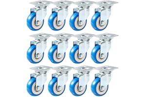 Online Best Service 12 Pack Caster Wheels Swivel Plate Casters On Blue Polyurethane Wheels PU