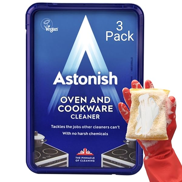 ASTONISH OVEN & COOKWARE CLEANING PASTE FOR GLASS, APPLIANCES, CERAMICS, STOVETOP & PYREX – ALL PURPOSE KITCHEN CLEANER – STAINLESS STEEL DEGREASER REMOVES BAKED ON GREASE & GRIME, 150G TUB (3 PACK)
