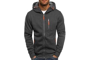 TOWMUS Mens Hoodies,Men's Slim Fit Long Sleeve Lightweight Zip-up Solid Hoodie with Kanga Pocket Hooded Sweatshirts Sweaters